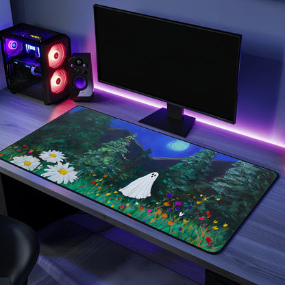 Haunted Ghost in Moonlit Forest Desk Mat, Large Extended Gaming Mouse Pad, Home Office Decor