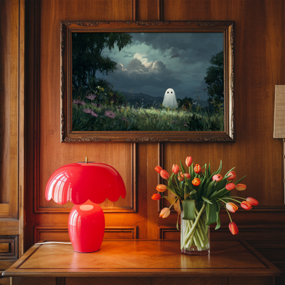 Haunted Ghost in Meadow Forest Poster, Eerie Ghost Spooky Night Print, Home Decor Wall Art, Unframed