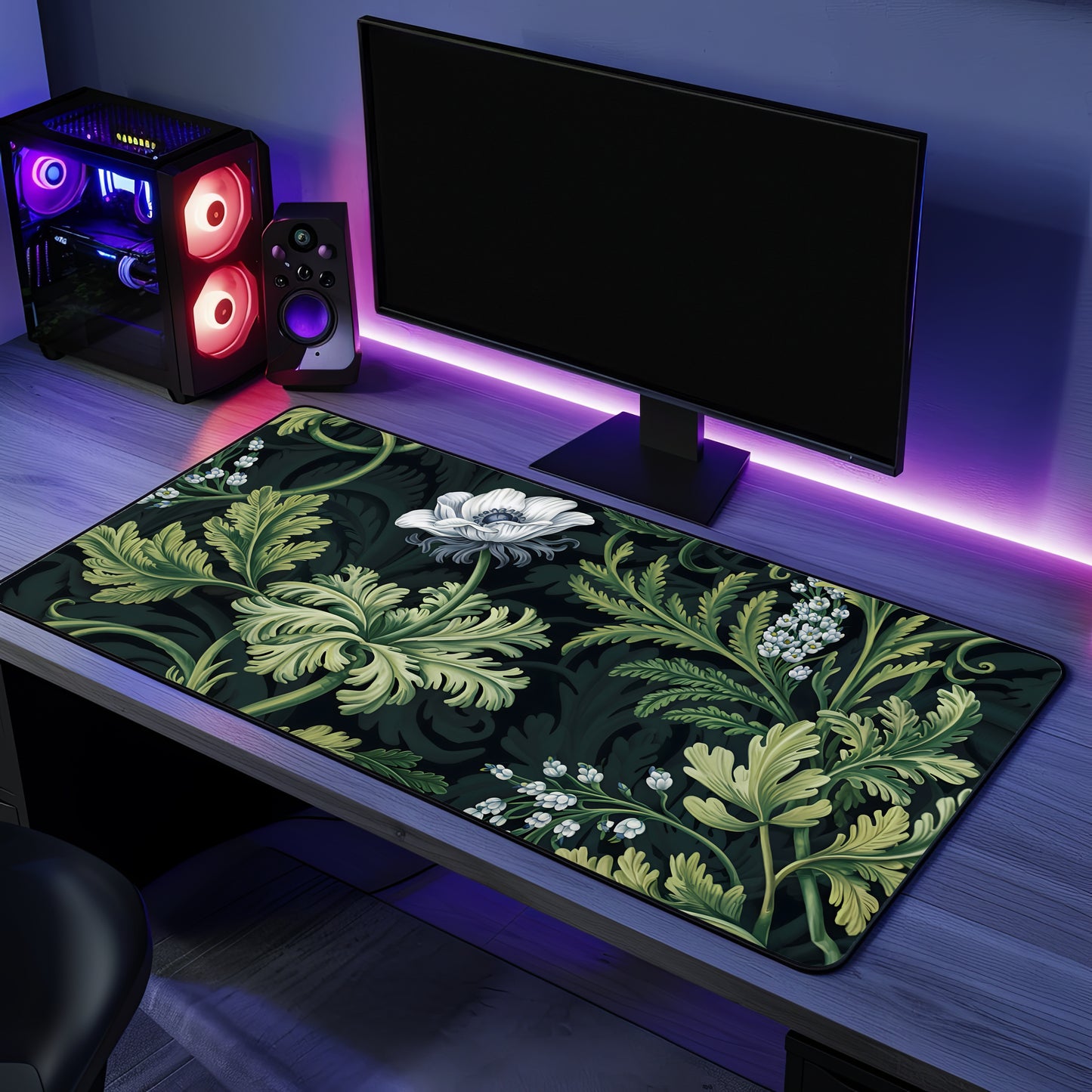 Botanical Desk Mat, Floral Sage Green Foliage, Large Extended Gaming Mouse Pad