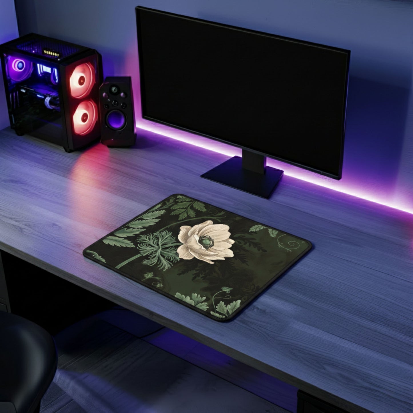 Sage Green Botanical Vintage Art Nouveau Mouse Pad, Dark Floral Green Plants Mousepad, Home Office Decor