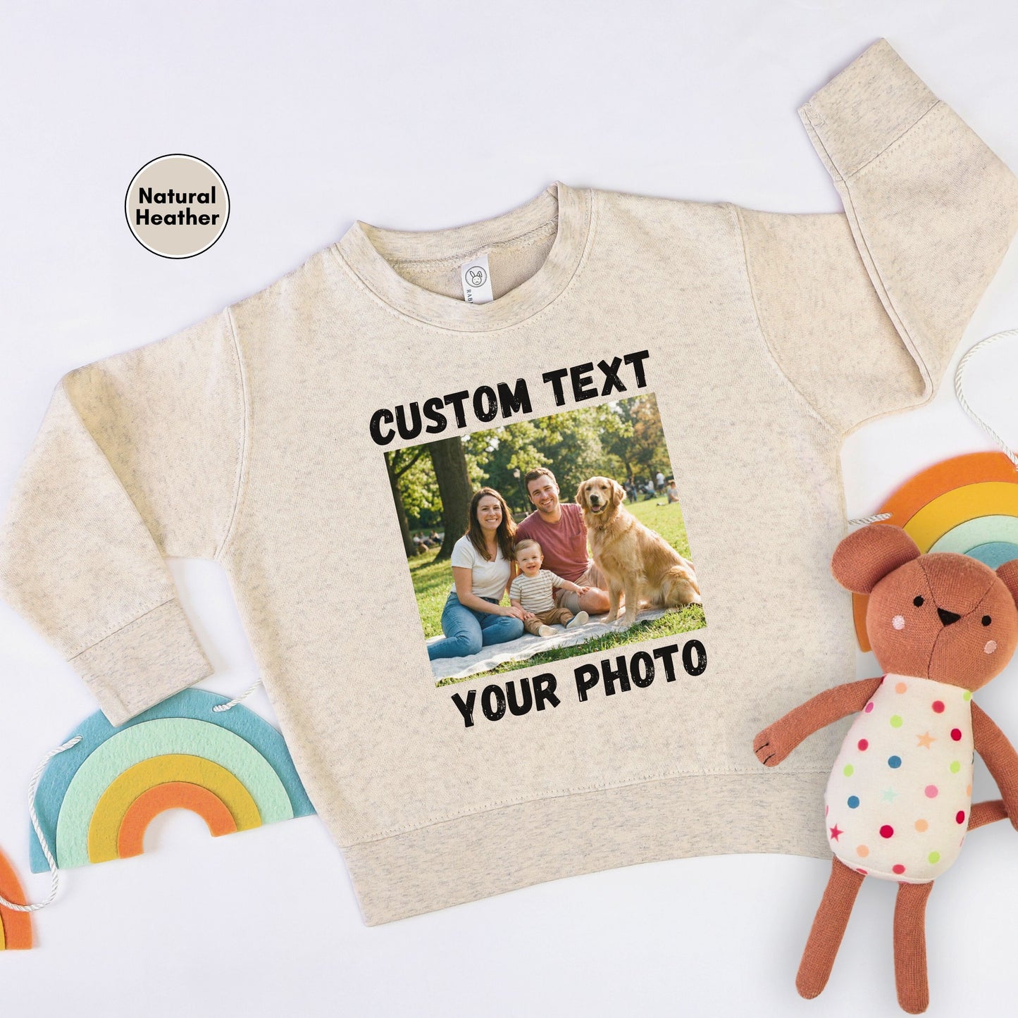 Personalized Front and Back Toddler Sweatshirt, Custom Photo and Text Toddler Sweatshirt