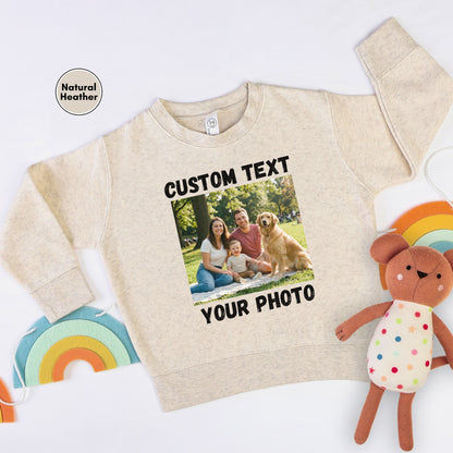 Personalized Front and Back Toddler Sweatshirt, Custom Photo and Text Toddler Sweatshirt