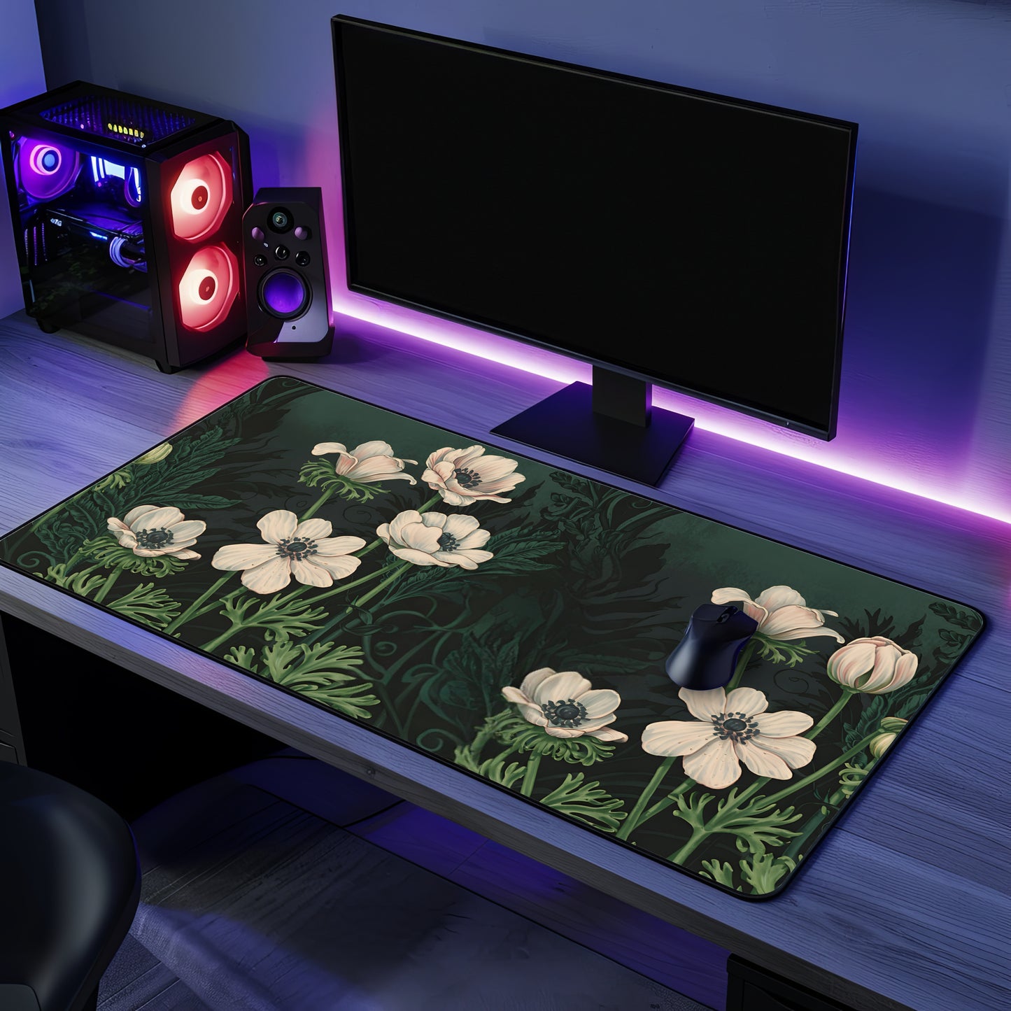 Vintage Art Nouveau Botanical Desk Mat, Sage Green Large Extended Gaming Desk Mat Mousepad