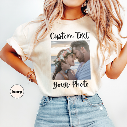 Front and Back Personalized Comfort Colors T-Shirt for Women, Custom Photo and Text Top