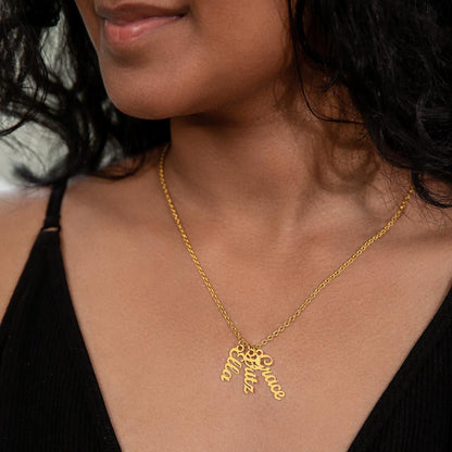 Personalized 18k Yellow Gold Plated Vertical Name Necklace, Family Name/Kids Name Necklace, Custom Date Necklace, Bridesmaid Gift, Christmas Gift, Birthday Gift, Gift for Mom