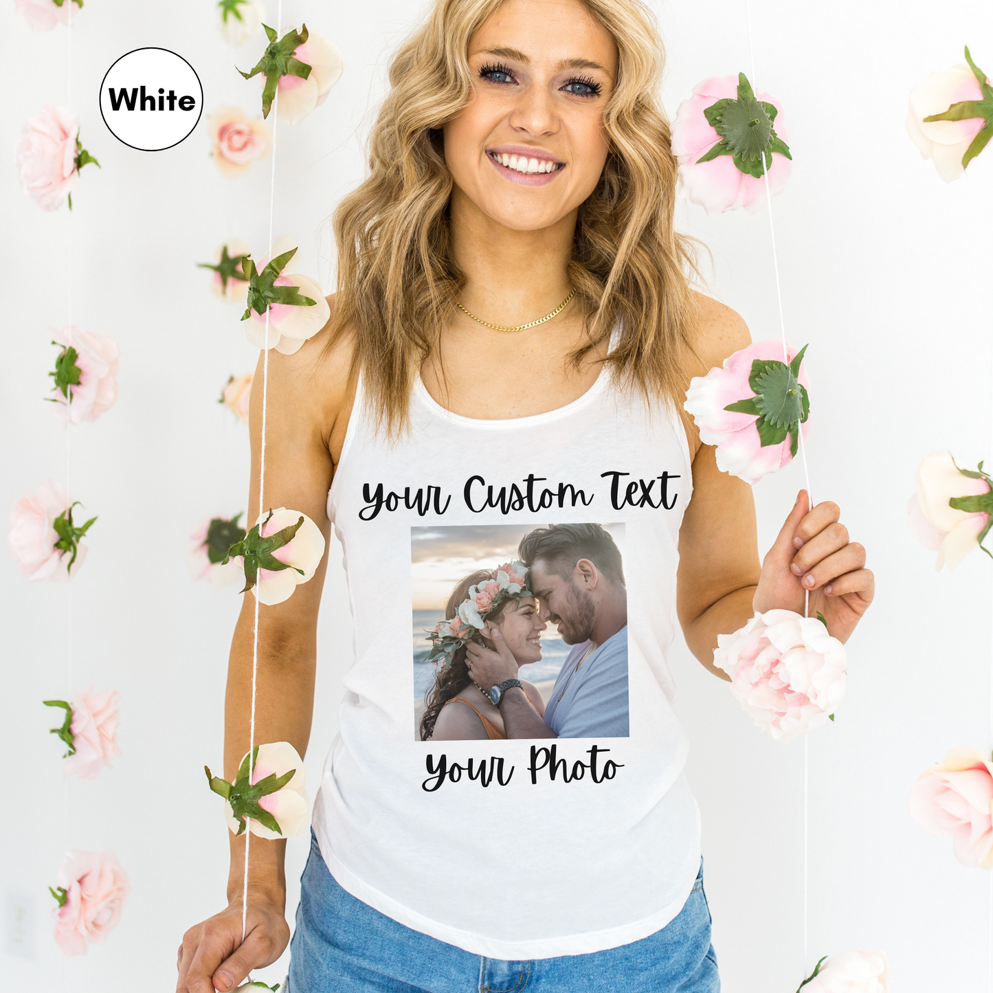 Personalized Tank Top for Women, Custom Photo and Text Top, Add Your Image Words Logo, Custom Racerback, Bridesmaid, Vacation, Group Outfits