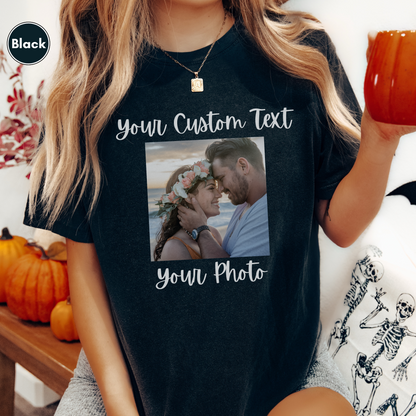 Comfort Colors Front and Back Personalized Photo and Text T-Shirt for Women, Custom Text and Photo Top, Birthday Gift, Christmas Gift, Bridesmaid Gift, Group Outfit