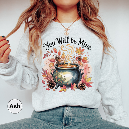 You Will Be Mine Witchy Sweatshirt for Women, Funny Witchy Cauldron Sweatshirt, Fall Leaves Graphic Sweatshirt
