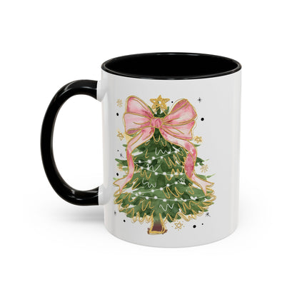 Coquette Pink Ribbon Christmas Tree Coffee Mug 11 oz 15 oz
