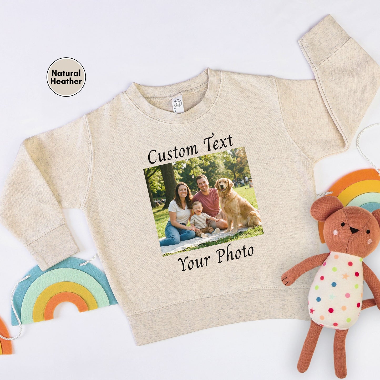 Personalized Toddler Sweatshirt, Custom Photo and Text Toddler Sweatshirt, Add Your Image Words Logo, Toddler Custom Photo Sweater