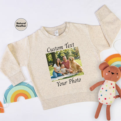 Personalized Toddler Sweatshirt, Custom Photo and Text Toddler Sweatshirt, Add Your Image Words Logo, Toddler Custom Photo Sweater