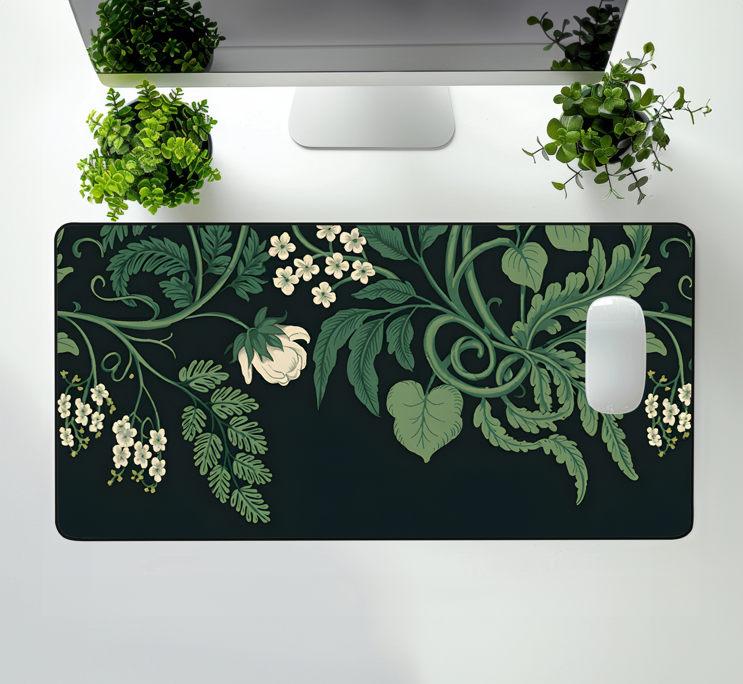 Vintage Botanical Sage Green Plants Desk Mat, Large Extended Gaming Mouse Pad, Home Office Decor