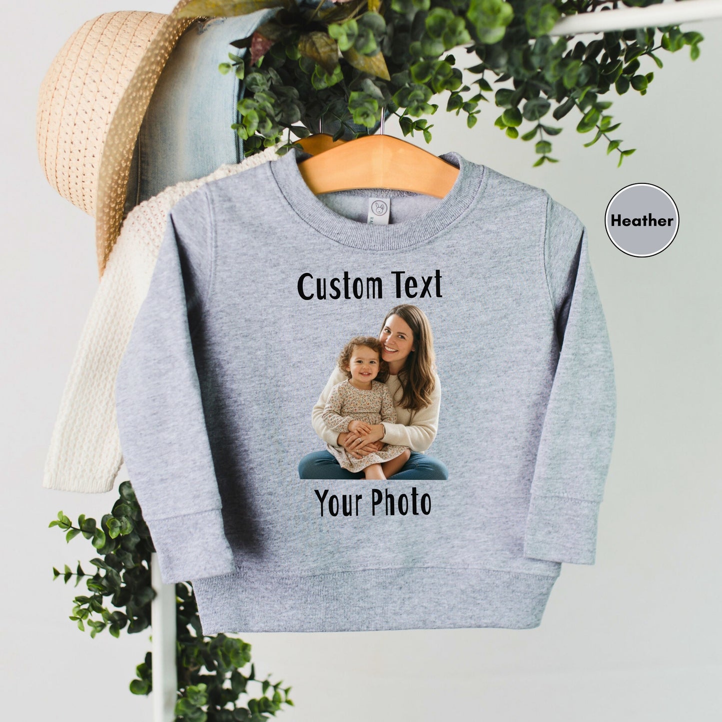 Personalized Front and Back Toddler Sweatshirt, Custom Photo and Text Toddler Sweatshirt