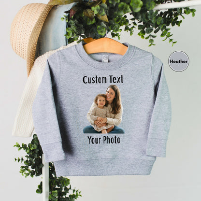 Personalized Front and Back Toddler Sweatshirt, Custom Photo and Text Toddler Sweatshirt