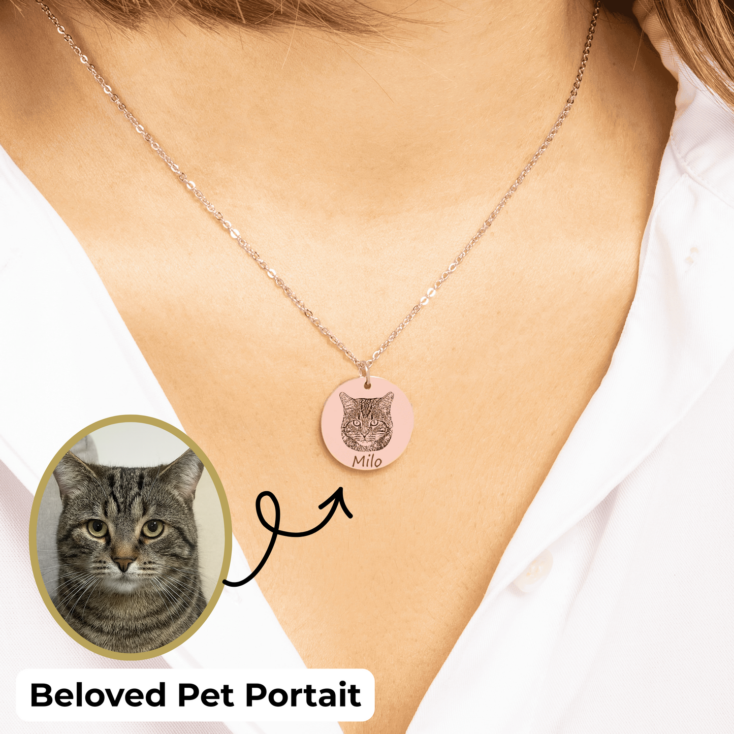 Personalized Pet Portrait Necklace, 18k Gold Plated Custom Dog or Cat Memorial Gift for Kids, Unique Gift for Pet Mom, Pet Lover Gift, Christmas Gift