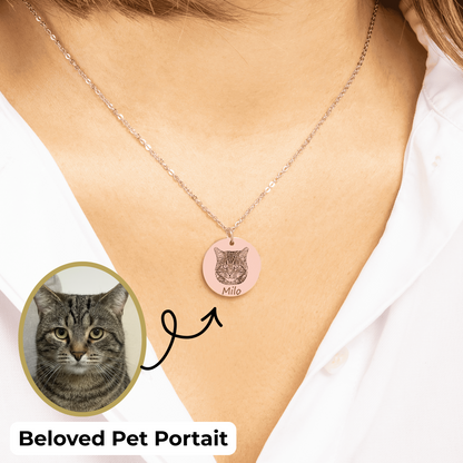 Personalized Pet Portrait Necklace, 18k Gold Plated Custom Dog or Cat Memorial Gift for Kids, Unique Gift for Pet Mom, Pet Lover Gift, Christmas Gift