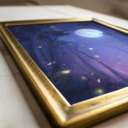 Enchanting Fireflies in a Forest Poster, Whimsical Lightning Bugs Print, Magical Glow Bugs Forest Wall Art, Dreamy Home Decor, Unframed