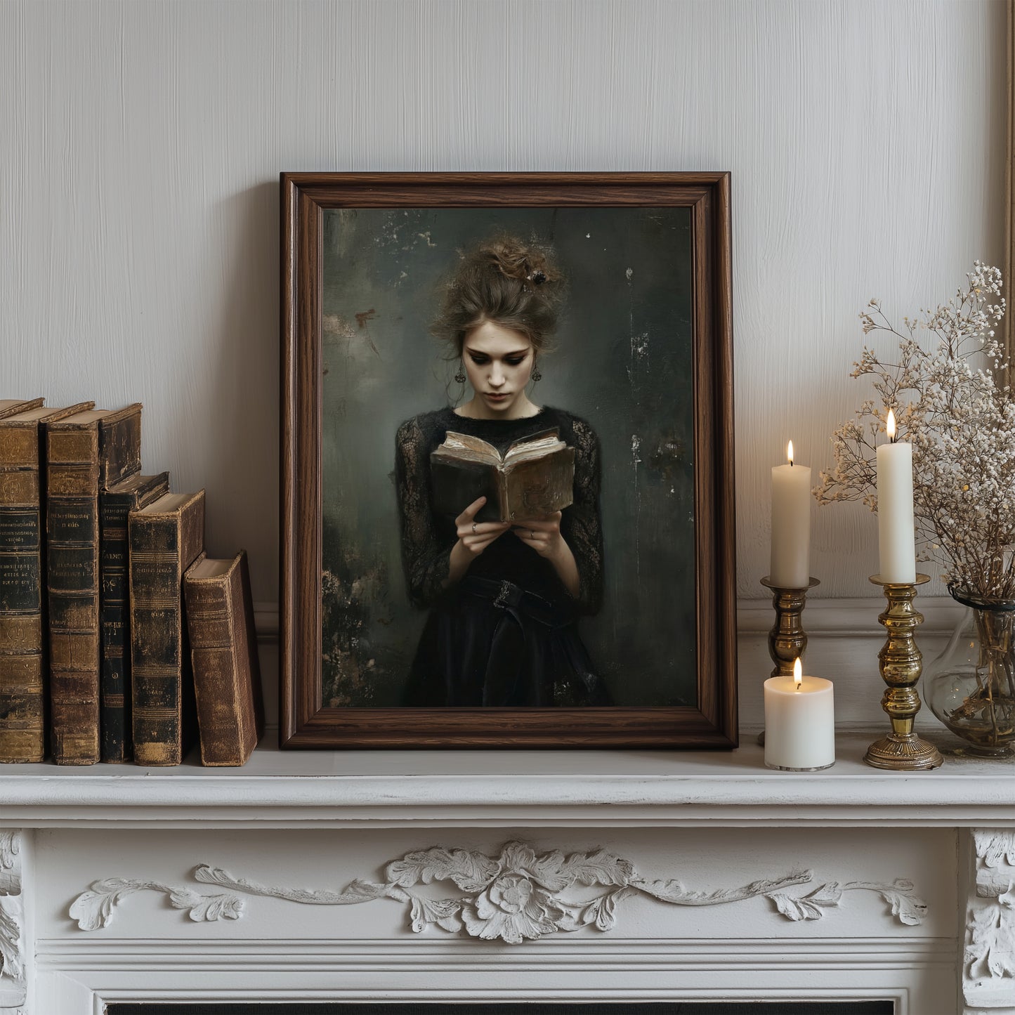 Victorian Woman Reading Book Poster, Bookish Print, Moody Dark Academia Wall Art, Librariancore Poster, Literary Book Lover Wall Art Decor, Unframed