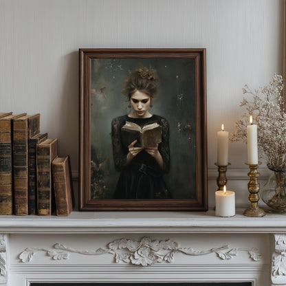 Victorian Woman Reading Book Poster, Bookish Print, Moody Dark Academia Wall Art, Librariancore Poster, Literary Book Lover Wall Art Decor, Unframed