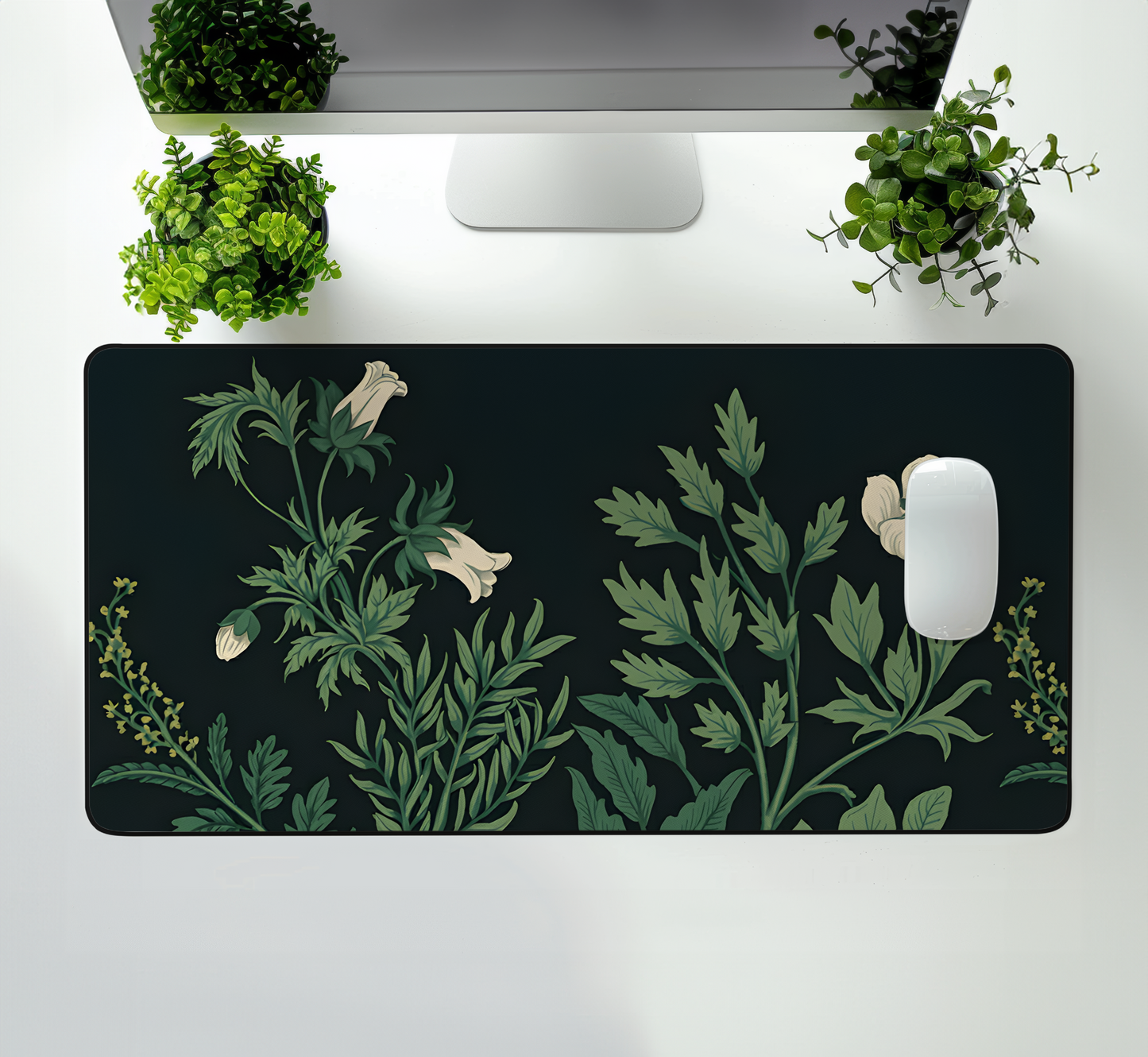 Vintage Sage Green Plants Desk Mat, Large Extended Gaming Mouse Pad, Dark Floral Mouse Pad, Home Office Decor