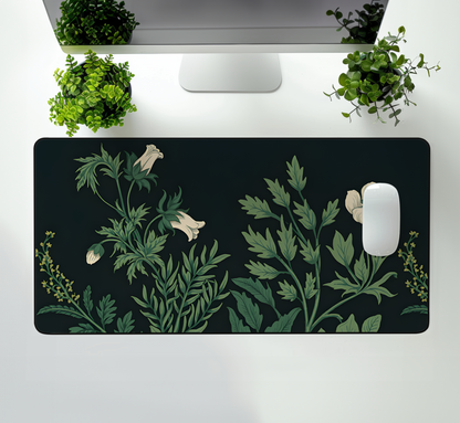 Vintage Sage Green Plants Desk Mat, Large Extended Gaming Mouse Pad, Dark Floral Mouse Pad, Home Office Decor