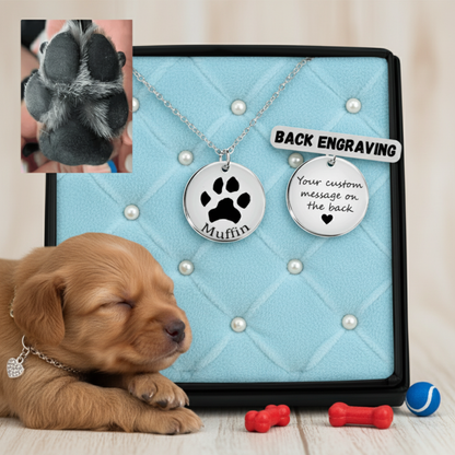 18k Gold Plated Personalized Actual Pet Paw Print Name Necklace, Custom Dog or Cat Memorial Gift for Kids, Custom Dog Paw Initial Necklace