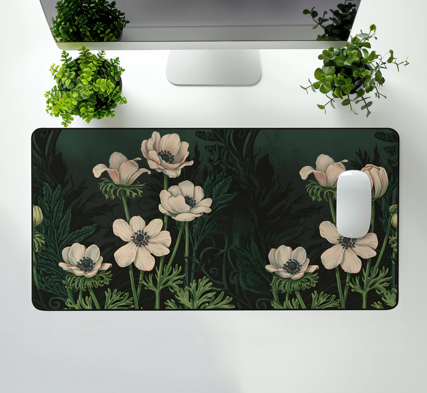 Vintage Art Nouveau Botanical Desk Mat, Sage Green Large Extended Gaming Desk Mat Mousepad