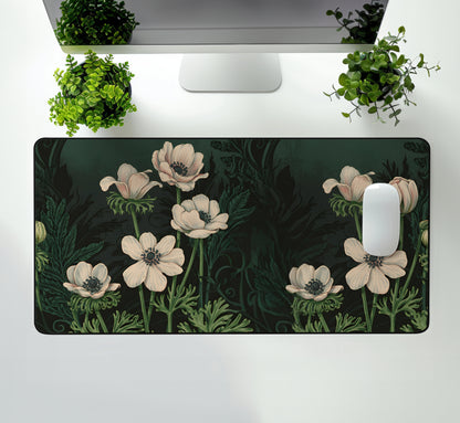Vintage Art Nouveau Botanical Desk Mat, Sage Green Large Extended Gaming Desk Mat Mousepad