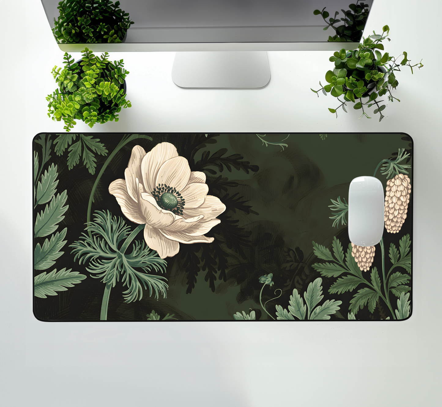 Vintage Art Nouveau Desk Mat, Botanical Large Extended Gaming Desk Mat, Floral Mouse Pad, Home Office Decor