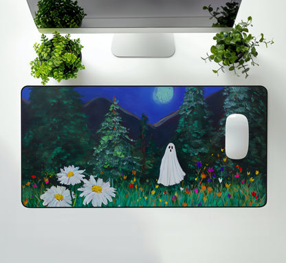 Haunted Ghost in Moonlit Forest Desk Mat, Large Extended Gaming Mouse Pad, Home Office Decor
