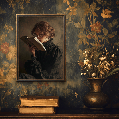 Victorian Woman Reading Book Fine Art Poster, Moody Dark Academia Print, Bookish Print, Vintage Literary Book Lover Wall Art, Home Decor, Unframed