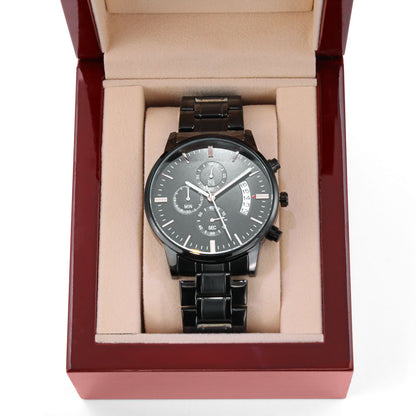 Custom Engraved Black Chronograph Watch Dad Father's Day Personalized Watch Stainless Steel Waterproof Watch, Make Your Own Watch, Your Text