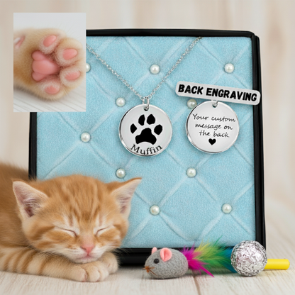 Personalized 18k Gold Plated Actual Paw Print Name Necklace, Custom Pet Paw Initial Name Necklace, Custom Dog or Cat Memorial Gift for Kids, Pet Lover Gift