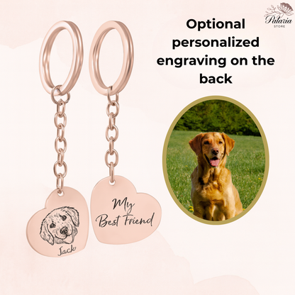 Personalized Pet Portrait Name Heart Keychain, 18k Gold Plated Custom Dog Initial Keychain, Custom Cat Heart Keychain, Pet Memorial Gift, Christmas Gift, Pet Lover Gift