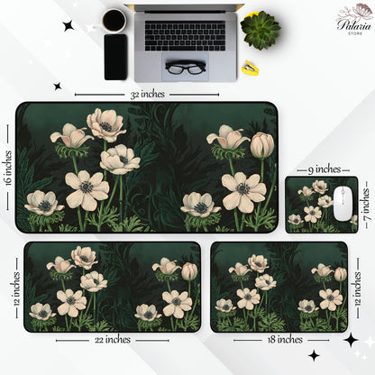 Vintage Art Nouveau Botanical Desk Mat, Sage Green Large Extended Gaming Desk Mat Mousepad