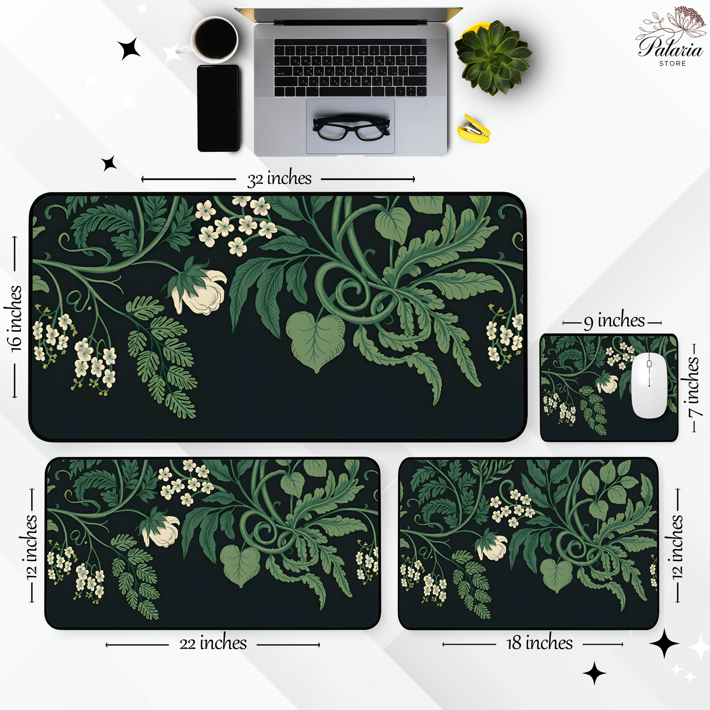 Vintage Botanical Sage Green Plants Desk Mat, Large Extended Gaming Mouse Pad, Home Office Decor