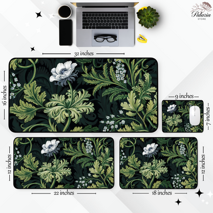 Botanical Desk Mat, Floral Sage Green Foliage, Large Extended Gaming Mouse Pad
