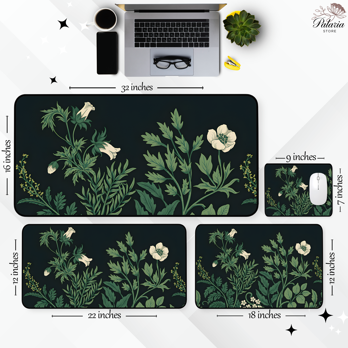Vintage Sage Green Plants Desk Mat, Large Extended Gaming Mouse Pad, Dark Floral Mouse Pad, Home Office Decor