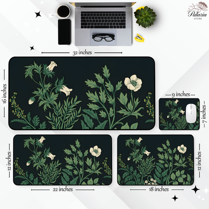 Vintage Sage Green Plants Desk Mat, Large Extended Gaming Mouse Pad, Dark Floral Mouse Pad, Home Office Decor