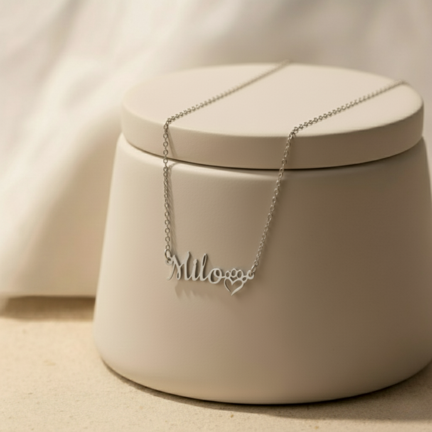 18k Gold Plated Pet Paw Heart Name Necklace, Personalized Dog Paw Heart Necklace, Custom Cat Name Necklace