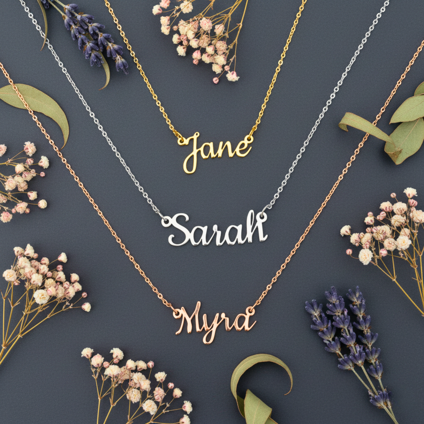 18k Gold Plated Personalized Name Necklace for Women, Custom Text Necklace, Add Your Name Initial Words