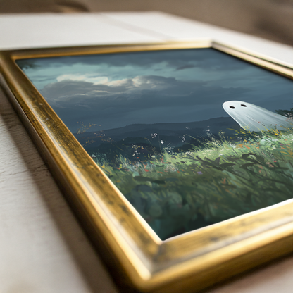 Haunted Ghost in Meadow Forest Poster, Eerie Ghost Spooky Night Print, Home Decor Wall Art, Unframed