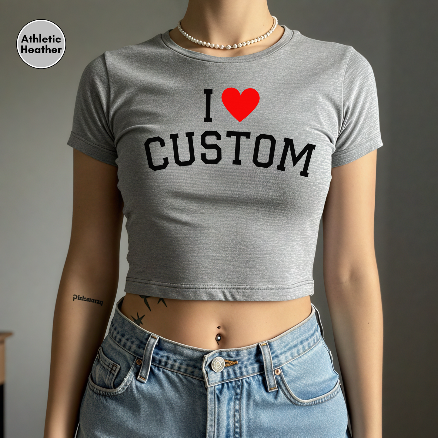 Front and Back Custom I Love Custom Y2K Baby Tee for Women, Personalized Shirt, I Heart Custom Y2K Baby Tee, Front and Back Personalized I Heart Any Text Baby Tee