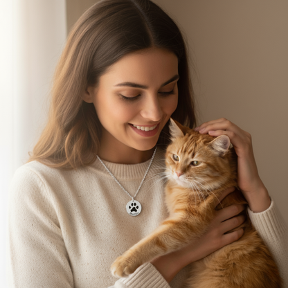 Personalized 18k Gold Plated Actual Paw Print Name Necklace, Custom Pet Paw Initial Name Necklace, Custom Dog or Cat Memorial Gift for Kids, Pet Lover Gift