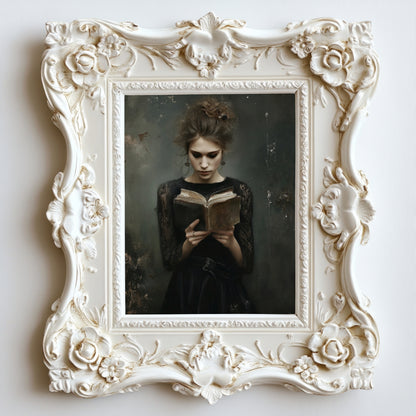 Victorian Woman Reading Book Poster, Bookish Print, Moody Dark Academia Wall Art, Librariancore Poster, Literary Book Lover Wall Art Decor, Unframed