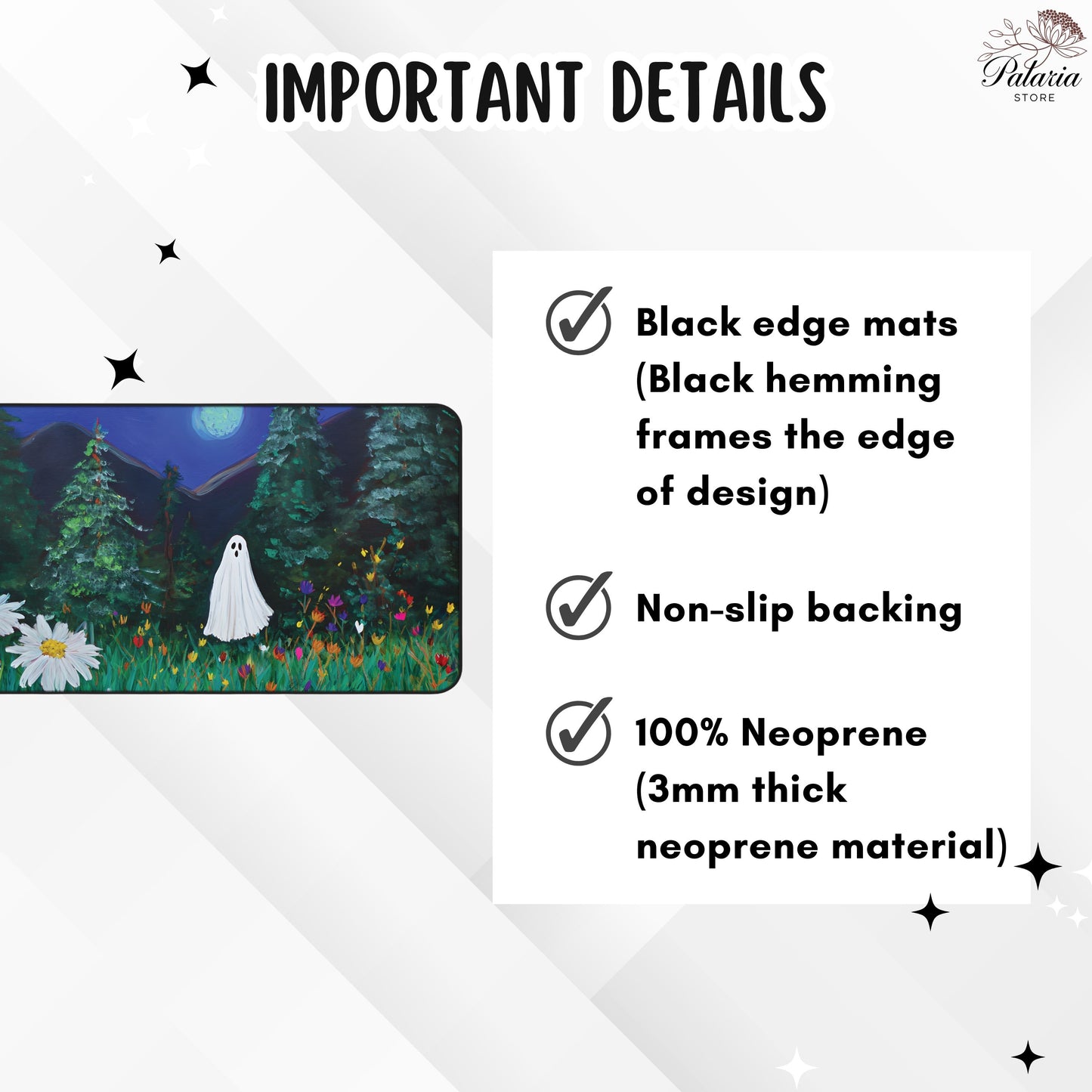 Haunted Ghost in Moonlit Forest Desk Mat, Large Extended Gaming Mouse Pad, Home Office Decor