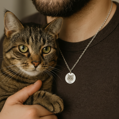 18k Gold Plated Personalized Cat Portrait Name Necklace, Custom Dog Portrait Necklace, Custom Dog or Cat Memorial Gift for Kids