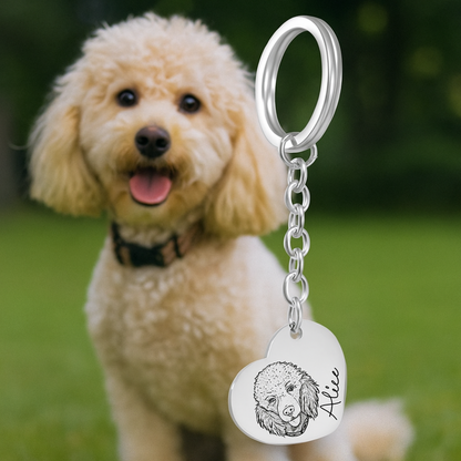 Personalized Pet Portrait Name Heart Keychain, 18k Gold Plated Custom Dog Initial Keychain, Custom Cat Heart Keychain, Pet Memorial Gift, Christmas Gift, Pet Lover Gift