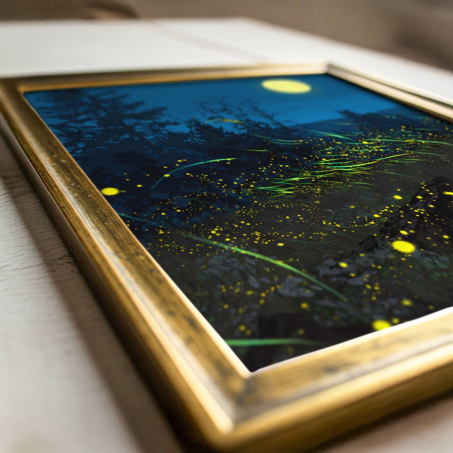 Enchanting Fireflies in a Forest Bush Poster, Whimsical Lightning Bugs Print, Magical Glow Bugs Forest Wall Art, Dreamy Home Decor, Unframed