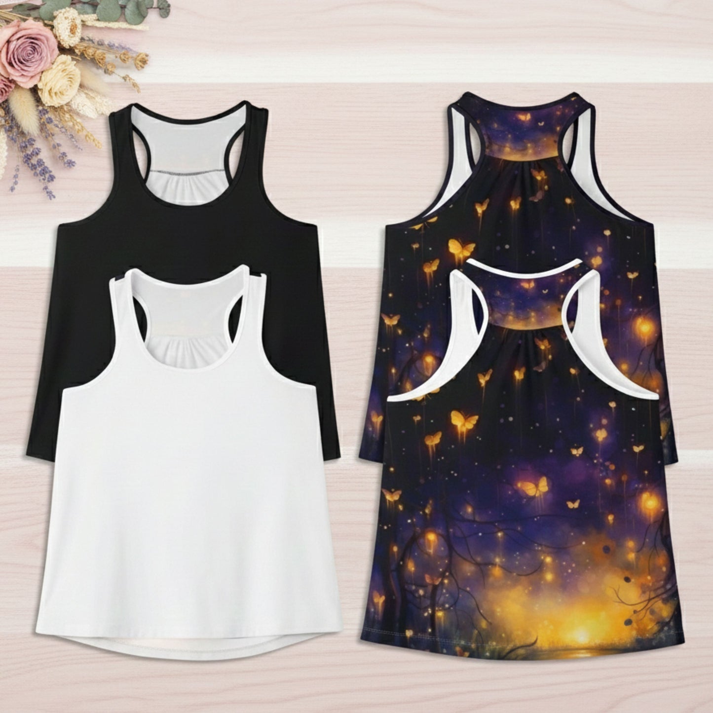 Enchanting Glowing Fireflies Racerback Tank Top for Women, Firefly Lover Top